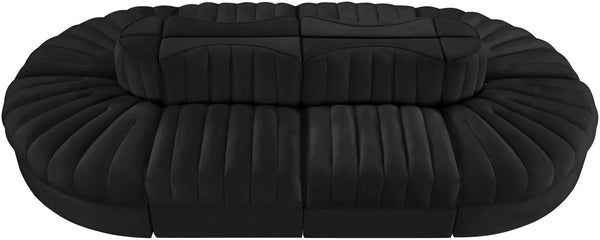 Meridian Furniture Rummi Eight Piece Modular Sectional Velvet Channel Tufted Contemporary Living Room Sofa 660Black-Sec8B