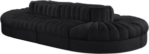 Meridian Furniture Rummi Eight Piece Modular Sectional Velvet Channel Tufted Contemporary Living Room Sofa 660Black-Sec8B