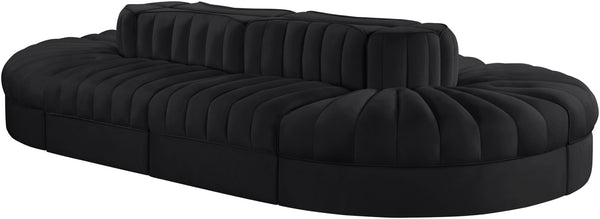 Meridian Furniture Rummi Eight Piece Modular Sectional Velvet Channel Tufted Contemporary Living Room Sofa 660Black-Sec8B