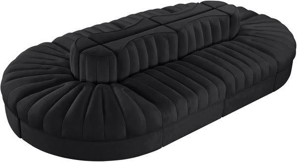 Meridian Furniture Rummi Eight Piece Modular Sectional Velvet Channel Tufted Contemporary Living Room Sofa 660Black-Sec8B