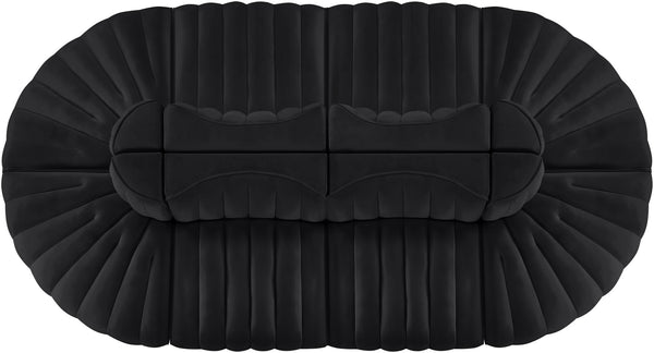 Meridian Furniture Rummi Eight Piece Modular Sectional Velvet Channel Tufted Contemporary Living Room Sofa 660Black-Sec8B
