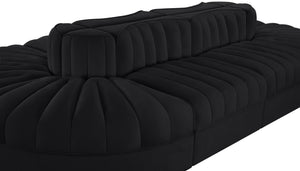Meridian Furniture Rummi Eight Piece Modular Sectional Velvet Channel Tufted Contemporary Living Room Sofa 660Black-Sec8B
