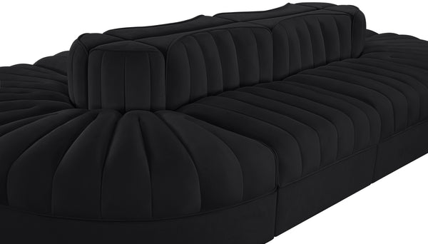 Meridian Furniture Rummi Eight Piece Modular Sectional Velvet Channel Tufted Contemporary Living Room Sofa 660Black-Sec8B