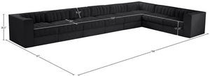 Meridian Furniture Rummi Eight Piece Modular Sectional Black Velvet Channel Tufted Low Profile Sofa 660Black-Sec8C