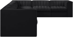 Meridian Furniture Rummi Eight Piece Modular Sectional Black Velvet Channel Tufted Low Profile Sofa 660Black-Sec8C