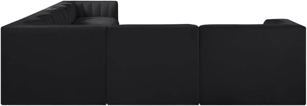 Meridian Furniture Rummi Eight Piece Modular Sectional Black Velvet Channel Tufted Low Profile Sofa 660Black-Sec8C