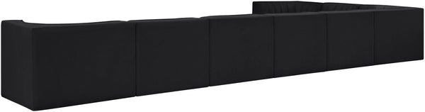 Meridian Furniture Rummi Eight Piece Modular Sectional Black Velvet Channel Tufted Low Profile Sofa 660Black-Sec8C