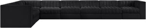 Meridian Furniture Rummi Eight Piece Modular Sectional Black Velvet Channel Tufted Low Profile Sofa 660Black-Sec8C
