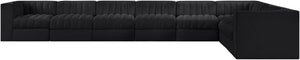 Meridian Furniture Rummi Eight Piece Modular Sectional Black Velvet Channel Tufted Low Profile Sofa 660Black-Sec8C