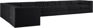 Meridian Furniture Rummi Eight Piece Modular Sectional Black Velvet Channel Tufted Low Profile Sofa 660Black-Sec8C