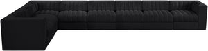 Meridian Furniture Rummi Eight Piece Modular Sectional Black Velvet Channel Tufted Low Profile Sofa 660Black-Sec8C