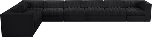 Meridian Furniture Rummi Eight Piece Modular Sectional Black Velvet Channel Tufted Low Profile Sofa 660Black-Sec8C