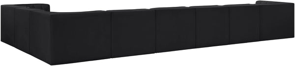 Meridian Furniture Rummi Eight Piece Modular Sectional Black Velvet Channel Tufted Low Profile Sofa 660Black-Sec8C