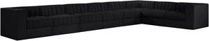 Meridian Furniture Rummi Eight Piece Modular Sectional Black Velvet Channel Tufted Low Profile Sofa 660Black-Sec8C