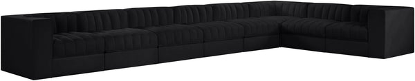 Meridian Furniture Rummi Eight Piece Modular Sectional Black Velvet Channel Tufted Low Profile Sofa 660Black-Sec8C