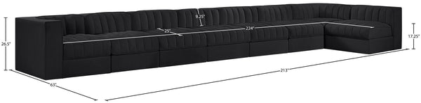 Meridian Furniture Rummi Eight Piece Channel Tufted Velvet Modular Sectional for Modern Living Spaces 660Black-Sec8D