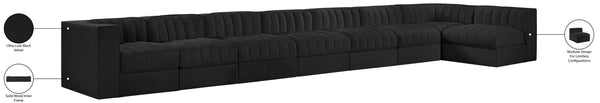 Meridian Furniture Rummi Eight Piece Channel Tufted Velvet Modular Sectional for Modern Living Spaces 660Black-Sec8D
