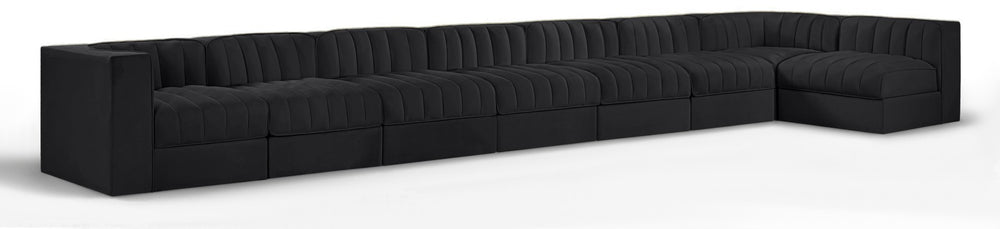 Meridian Furniture Rummi Eight Piece Channel Tufted Velvet Modular Sectional for Modern Living Spaces 660Black-Sec8D