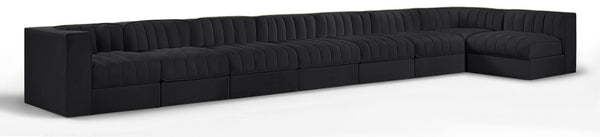 Meridian Furniture Rummi Eight Piece Channel Tufted Velvet Modular Sectional for Modern Living Spaces 660Black-Sec8D