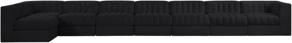 Meridian Furniture Rummi Eight Piece Channel Tufted Velvet Modular Sectional for Modern Living Spaces 660Black-Sec8D