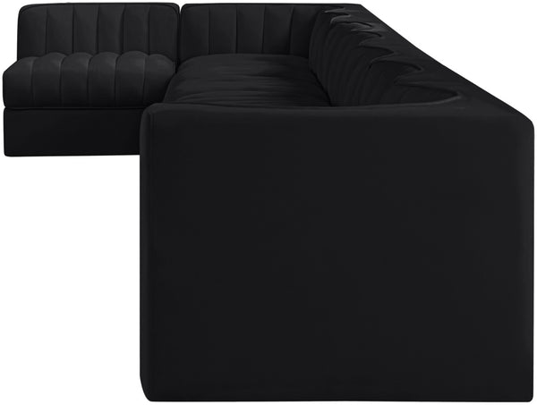Meridian Furniture Rummi Eight Piece Channel Tufted Velvet Modular Sectional for Modern Living Spaces 660Black-Sec8D