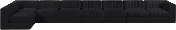 Meridian Furniture Rummi Eight Piece Channel Tufted Velvet Modular Sectional for Modern Living Spaces 660Black-Sec8D