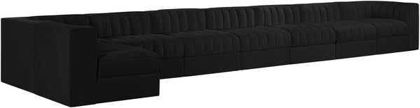 Meridian Furniture Rummi Eight Piece Channel Tufted Velvet Modular Sectional for Modern Living Spaces 660Black-Sec8D