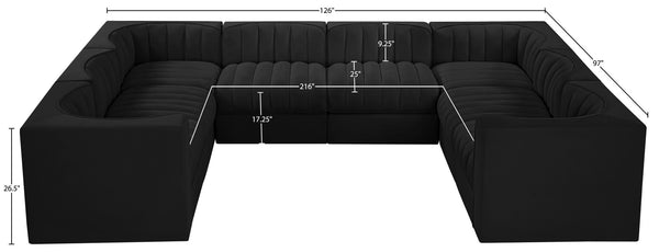 Meridian Furniture Rummi Channel Tufted Velvet Modular Sectional Low Profile L-shaped Living Room Sofa 660Black-Sec8E