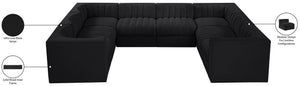 Meridian Furniture Rummi Channel Tufted Velvet Modular Sectional Low Profile L-shaped Living Room Sofa 660Black-Sec8E