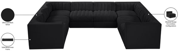 Meridian Furniture Rummi Channel Tufted Velvet Modular Sectional Low Profile L-shaped Living Room Sofa 660Black-Sec8E