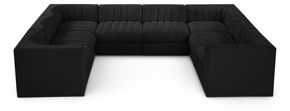 Meridian Furniture Rummi Channel Tufted Velvet Modular Sectional Low Profile L-shaped Living Room Sofa 660Black-Sec8E