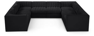 Meridian Furniture Rummi Channel Tufted Velvet Modular Sectional Low Profile L-shaped Living Room Sofa 660Black-Sec8E