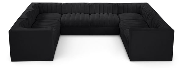 Meridian Furniture Rummi Channel Tufted Velvet Modular Sectional Low Profile L-shaped Living Room Sofa 660Black-Sec8E