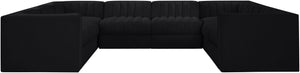 Meridian Furniture Rummi Channel Tufted Velvet Modular Sectional Low Profile L-shaped Living Room Sofa 660Black-Sec8E
