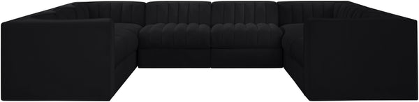 Meridian Furniture Rummi Channel Tufted Velvet Modular Sectional Low Profile L-shaped Living Room Sofa 660Black-Sec8E
