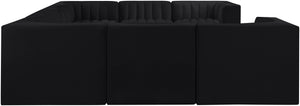 Meridian Furniture Rummi Channel Tufted Velvet Modular Sectional Low Profile L-shaped Living Room Sofa 660Black-Sec8E