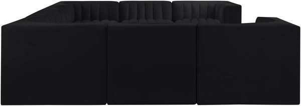 Meridian Furniture Rummi Channel Tufted Velvet Modular Sectional Low Profile L-shaped Living Room Sofa 660Black-Sec8E
