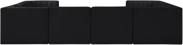 Meridian Furniture Rummi Channel Tufted Velvet Modular Sectional Low Profile L-shaped Living Room Sofa 660Black-Sec8E