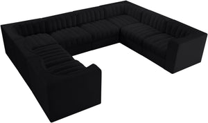 Meridian Furniture Rummi Channel Tufted Velvet Modular Sectional Low Profile L-shaped Living Room Sofa 660Black-Sec8E