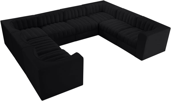Meridian Furniture Rummi Channel Tufted Velvet Modular Sectional Low Profile L-shaped Living Room Sofa 660Black-Sec8E