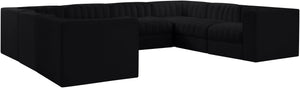 Meridian Furniture Rummi Channel Tufted Velvet Modular Sectional Low Profile L-shaped Living Room Sofa 660Black-Sec8E