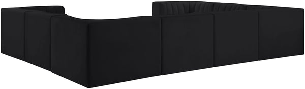 Meridian Furniture Rummi Channel Tufted Velvet Modular Sectional Low Profile L-shaped Living Room Sofa 660Black-Sec8E
