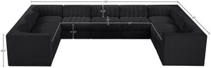 Meridian Furniture Rummi Nine Piece Modular Sectional Channel Tufted Black Velvet Performance Fabric Sofa 660Black-Sec9B