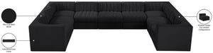 Meridian Furniture Rummi Nine Piece Modular Sectional Channel Tufted Black Velvet Performance Fabric Sofa 660Black-Sec9B