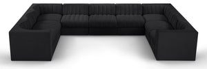 Meridian Furniture Rummi Nine Piece Modular Sectional Channel Tufted Black Velvet Performance Fabric Sofa 660Black-Sec9B