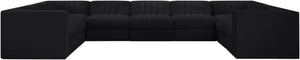 Meridian Furniture Rummi Nine Piece Modular Sectional Channel Tufted Black Velvet Performance Fabric Sofa 660Black-Sec9B