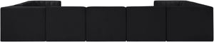 Meridian Furniture Rummi Nine Piece Modular Sectional Channel Tufted Black Velvet Performance Fabric Sofa 660Black-Sec9B