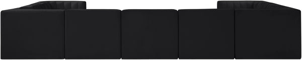 Meridian Furniture Rummi Nine Piece Modular Sectional Channel Tufted Black Velvet Performance Fabric Sofa 660Black-Sec9B