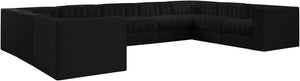 Meridian Furniture Rummi Nine Piece Modular Sectional Channel Tufted Black Velvet Performance Fabric Sofa 660Black-Sec9B