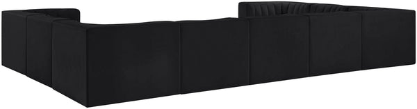 Meridian Furniture Rummi Nine Piece Modular Sectional Channel Tufted Black Velvet Performance Fabric Sofa 660Black-Sec9B